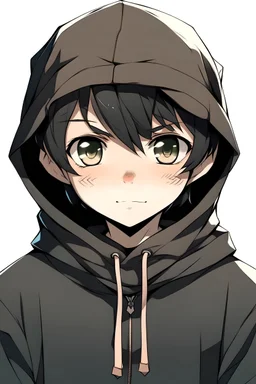 a anime kid with a oversized hoodie and a black bandana on