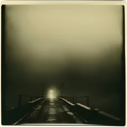 Dark street creepy fog colours strong texture artistic polaroid volumetric light nightmare Yves Tanguy