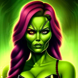 portrait of a beautiful busty gamora with green eyes by Sandro Botticelli style