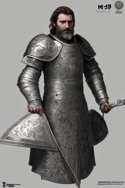 Old Armenian knight with beard, strong, agressive, detailed, 3D textures