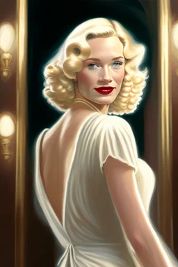 beautiful portrait of a 20s movie star queen with blonde hair entering a gala