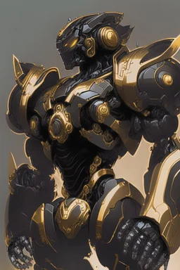 black mecha with golden ornaments, comic style