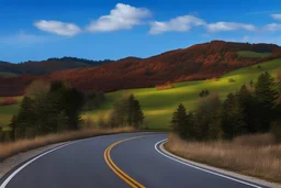Countryside highway with smooth and polished sky, vector illustration, poster, intricate, elegant, highly detailed, centered, hyper sharp focus