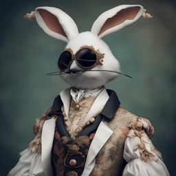 a close up of a stuffed animal wearing a costume, virginie ropars, anthropomorphic bird, elegant clothes, masked doctors, digital art of an elegant, highly photographic render, bohemian fashion, skeletal, rabbit, elaborately costumed, stiff necked, english style, by Maude Kaufman Eggemeyer, ebony rococo, new character, artisan