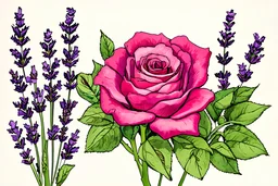 An illustration rose mix with provence lavender for illustration pop up book