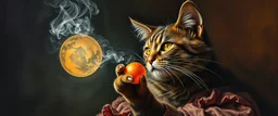 master oil painting by Rembrandt, good afternoon gremlin master cat paw woman hot smoking ball