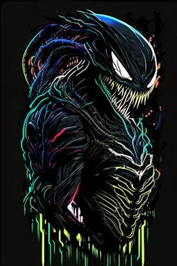 vector art, venom cyberpunk hybrid, illustration, black background, Vectorstock, flat