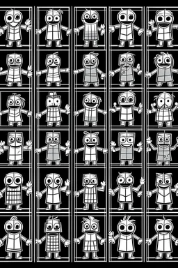 SQUARE GRIDS GHOST FACES CARTOON DANCING STYLE OF HIROKU OGAI