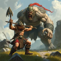 a barbarian fighting a giant