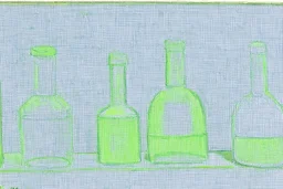 A still life with glass bottles and a glass vase by Giorgio Morandi