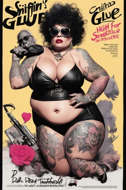 SNIFFIN’ GLUE magazine high res photo cover by Ralph Steadman: special bombshell in agent provocateur for her with curvy tattoos issue; guest star : Bebop and Rocksteady
