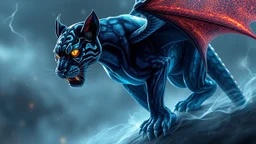A panther with shimmering dragon scary ,cool wings
