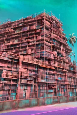 futuristic pinhole camera in Kente, rusted clocks lens, cinematic, scaffolding, cyberpunk, 8k quality