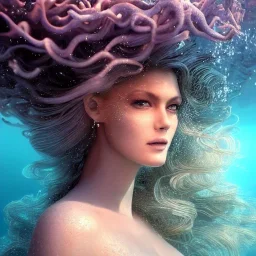 high-quality, fine-detail close-up portrait of gorgeous, stunning goddess of the ocean with turbulent waves as hair and coral reef exoskeleton, 8k resolution, 3D octane render, intricate, digital art, detailed matte, volumetric lighting, George Grie, Anne Dittman, Anne Stokes, Lisa Parker, Selina French,