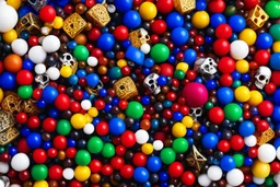 [dices and skulls] close-up high res photo by Barry Webb: a gypsy's wrist surrounded and saturated by strings of beads, the hundreds of beads in every color shaped like dice or skulls. It's the childlike, mortal symbol of chance intertwined with destiny.