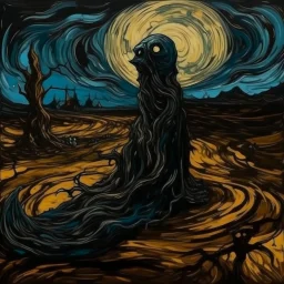 A black dark demented dimension in surrealism art style painted by Vincent van Gogh