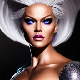 Ultra detailed fullbody Portrait in oil on canvas of Xmen character- beautiful Storm ,lighting,white hair,extremely detailed digital painting,ultrarealistic skin,intense stare, extremely detailed face, crystal clear eyes, mystical colors ,perfectly centered image, perfect composition, rim light, beautiful lighting,masterpiece ,8k, stunning scene, raytracing, anatomically correct, in the style of uncannyknack and Ohrai Noriyoshi and robert e howard and Steve Jung and Wizyakuza and Simon Bisley.