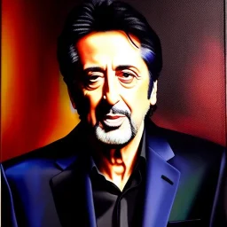 Ultra detailed fullbody Portrait in oil on canvas of Al Pacino,extremely detailed digital painting, extremely detailed face, crystal clear eyes, mystical colors ,perfectly centered image, perfect composition, rim light, beautiful lighting,masterpiece ,16k, stunning scene, raytracing, anatomically correct, in the style of Simon Bisley and Seung Eun Kim and Steve Jung Jeehyung Lee and uncannyknack.