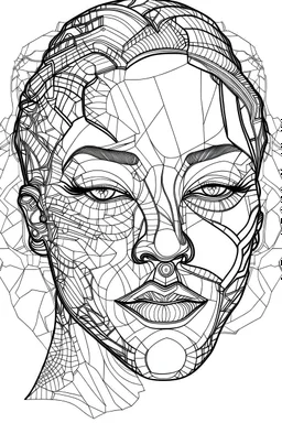 Outline art for coloring page, AFRICAN WOMAN'S FACE IN A PUZZLE, coloring page, white background, Sketch style, only use outline, clean line art, white background, no shadows, no shading, no color, clear