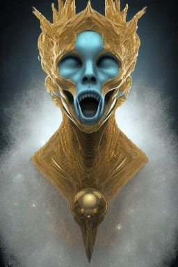 black male African alien, cracks in the head, wicked, Asian eyes, crown, blood, 8k, finely detailed, photo realistic, Boris Vallejo style turquoise skull head gold dragon space alien rain skeleton gold tooth silver helmet silver space suit spaceships