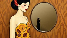 Figura lateral con espejo antiguo — estilo Gustav Klimt