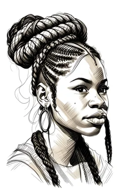 A sketch of a black woman with braids