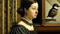 In the painting "The portrait of a woman with a white-throated bushtit" by Rene Magritte, a mysterious woman gazes out with a white-throated bushtit perched near her. The surreal composition invites viewers to question the relationship between the woman and the bird, creating a sense of intrigue and wonder.