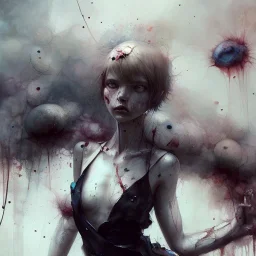 body anormal cry blood girl cute, watercolor illustration by <agnes cecile> <John Kenn Mortensen> <Yoji Shinkawa>,