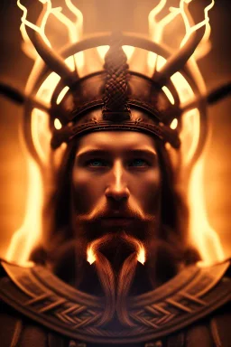 portrait photography of an ethereal beautiful god, Fire theme art, Dark moody lightning night atmosphere, Portrait of a Viking man by Michelangelo, 8K, close-up face, anatomically perfect face, big oak tree roots, ignore NSFW