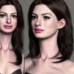 only perfect Anne Hathaway, face and bust, wearing victoria secret, highly realistic, highly detailed