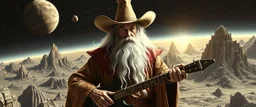Gandalf as a space cowboy in the style of Escher and Giger