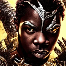 Fantasy, olamide badoo as black panther, heroic, award winning, insanely detailed, sunlit, realistic, ocean,acrylic paint, 8k resolution, hdr, trident