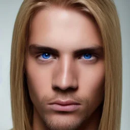 Man with blond straight hair and brown eyes