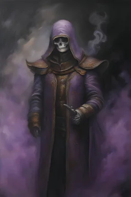 Portrait of Lordicur Whowho - oil painting by Heime Limey - fire, fog, mist, smoke and purple rain