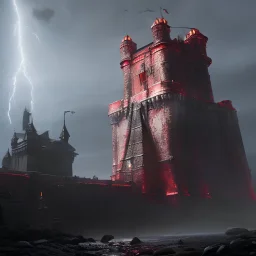 dark souls person and large castle in background and lightning