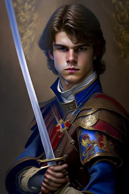 european brown hair young adult royal guard swordsman with rapier