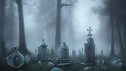 misty ghost in the graveyard