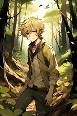 Dirty Blonde Anime Boy in the woods