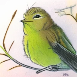 Portrait of a chiffchaff with art markers