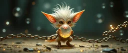 glorious transparent transcendent cute hairy gremlin elf fairy fox holding ball in chain, built as bubble wrap art