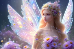 one very little beautiful fairy on a big crystal subtle flower in a galactic ambiance, transparent petals, delicate colors, in the foreground, full of details, smooth, bright sunshine，soft light atmosphere, light effect，vaporwave colorful, concept art, smooth, extremely sharp detail, finely tuned detail, ultra high definition, 8 k, unreal engine 5, ultra sharp focus