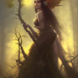 frank frazetta style, witch in the forest, dusk