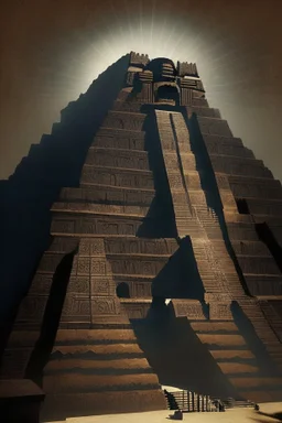 a giant looming shadow over an aztec temple