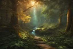 A beautiful forest, magical energy, warm light, magical, mystical, surreal, digital art, photomanipulation, by Lorien Stern. fantasy concept art, exquisite realism, a masterpiece, dynamic lighting, hyper detailed, intricately detailed, deep color, Unreal Engine, volumetric lighting , Epic cinematic brilliant stunning intricate meticulously detailed dramatic atmospheric maximal,