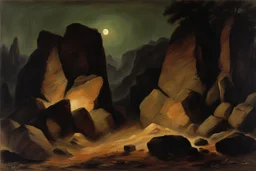 Night, mountains, rocks, friedrich eckenfelder and rodolphe wytsman impressionism paintings