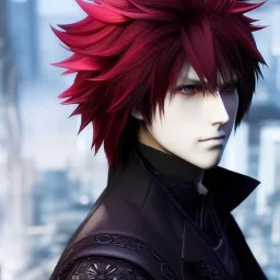 Detailed anime boy, crimson red hair, long classic taper hairstyle, dante dmc5 hairstyle, wolf ears protruding out, white trench coat, intricate details, full body portrait, keep head in frame, slight smile, black Japanese motif, concept art, highly detailed, digital painting, concept art, sharp focus, illustration, art by Yoji Shinkawa, WLOP and greg rutkowski and alphonse mucha and artgerm and yanjun Chen and Junji ito and Makoto Shinkai, HDR, octane render, highly detailed