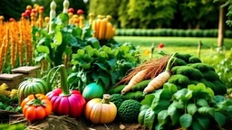 Harvested vegetables in a countryside in garden