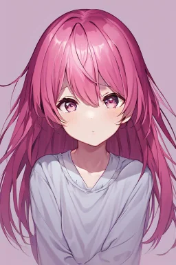 Portrait of a young pink haired anime girl that acts as an AI assistant, no background, facing the camera