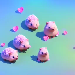 isometric clean art of two super cute baby kawaii style hedgehogs in love, soft lighting, soft pastel gradients, high definition, 3d icon clay render, blender 3d