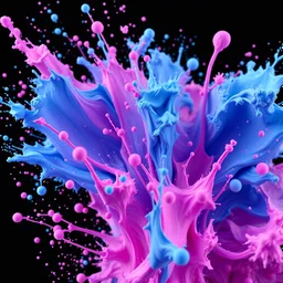 vibrant colors, different teint of blue, pink, purple,black , 8k resolution, paint splashed 3D effect, fuller picture